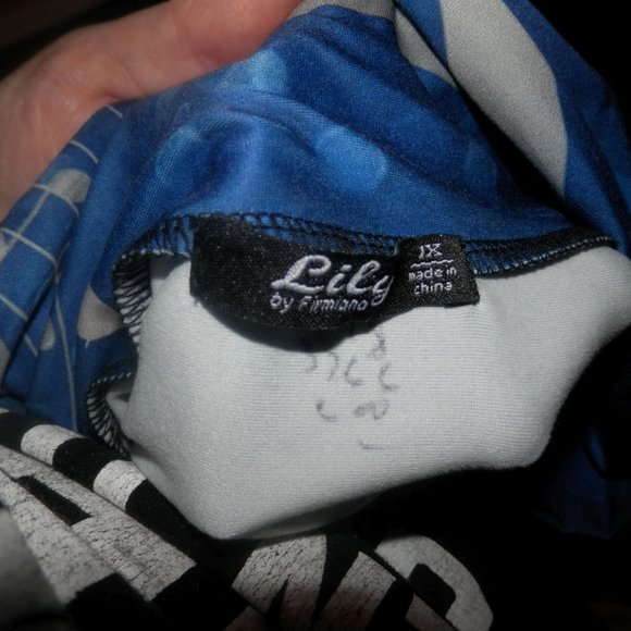 Lily Blouse Top Knit Plus 1X Blue Pleats Music Musical Notes Tunic - Picture 4 of 4